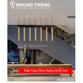 Đèn Thả Trần Trang Trí Rọi Ống Bơ Thân Vàng 5w - 2 Kích Thước 60cm , 30cm - Thân Nhôm Tản Nhiệt - Ánh Sáng Vàng