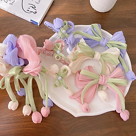 Phụ kiện dây cột tóc Ruy Băng Bông Hoa Tulip Cho Nữ Bé Gái Dễ Thương Thanh Lịch Nơ Kẹp Tóc Tinh Tế - Phụ Kiện Quà Tặng