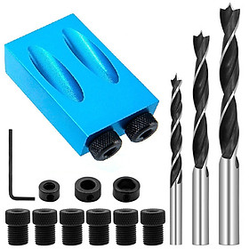Bộ Định Vị Mũi Lỗ Khoan Xiên Chéo, Định Vị Lỗ Nghiêng 15 Độ (6mm/8mm/10mm) 14 chi tiết Chất Liêu Nhôm Kim Loại Kèm Mũi Khoan Gỗ DIY Tại Nhà Mai Lee