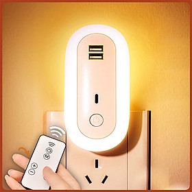 Mua Đèn ngủ Oval cắm điện 10 cấp độ sáng có remote - đèn ngủ thông minh - hẹn giờ - 2 cổng USB sạc nhanh-Hàng Chính Hãng DRU