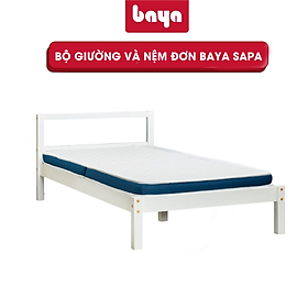 Mua Bộ Giường Gỗ Keo Và Nệm Mút BAYA SAPA-SET Thiết Kế Mộc Mạc Với Giường Màu Trắng Và Đệm Viền Xanh Kích Thước Nhỏ Gọn 6000189