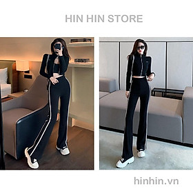Set thể thao áo cổ lọ khóa kéo + quần ống loe tôn dáng HS100 - Hỉn Hỉn Store