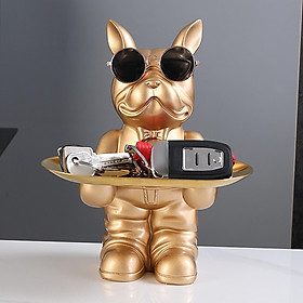 Dog Sculpture Dog Figurine with Tray Desk Organizer Resin Statue for Living Room Table Decoration