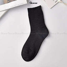 Tất Cổ Cao Nam Chất Liệu Cotton Cao Cấp, Vớ Nam Cổ Cao Mẫu Sọc Gân - FIVE-MARK - Đen