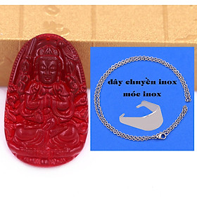 Mặt Phật Thiên thủ thiên nhãn pha lê đỏ kèm dây đeo inox - Hộ mệnh tuổi Tý - Size phù hợp cho nam và nữ - Bình an, Thịnh Vượng