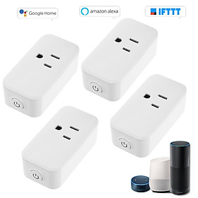 Mini WIFI Smart Socket Compact Size Rectangle Style with Bulgy On/Off Button Smart Alexa Outlet Support APP Remote Control Timing Function Voice Control for Amazon Alexa for Google Home/Nest IFTTT No Hub Required Smart Home Plug (4 Pack)