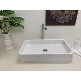 Chậu rửa mặt lavabo đá tự nhiên hình chữ nhật trắng mỏng BST57A 