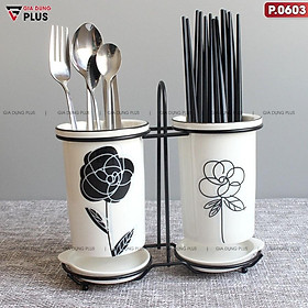 Mua Bộ ống đựng đũa sứ đựng đũa  thìa  muỗng cao cấp kèm khung thép xuất Nhật