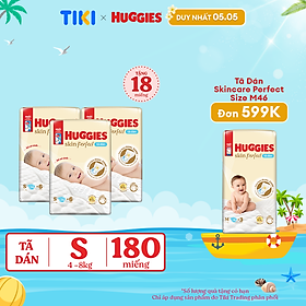 Combo 3 gói Tã/bỉm dán sơ sinh Huggies Skin Perfect S 54+6 miếng với 2 vùng thấm giảm kích ứng da