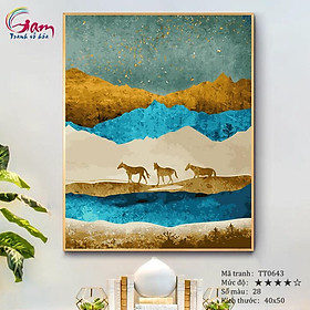Mua Tranh tự tô màu sơn dầu số hóa trừu tượng - Mã TT0643 Đàn ngựa trong sa mạc