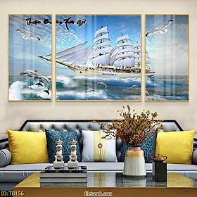 Mua Tranh Canvas Thuyền Buồm Lướt Sóng Phong Thủy Tài Lộc - Bộ 3 Bức Decor Phòng Khách Đẹp