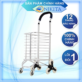 Xe kéo đi chợ Inox 6 bánh leo cầu thang, gấp gọn tiện dụng NIKITA