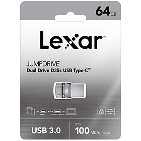 USB Lexar 64G JumpDrive Dual Drive D35C USB3.0 Type C (LJDD35C064G-BNBNG) | Hàng Chính Hãng