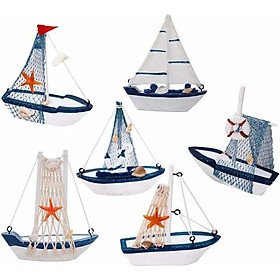 6PCS Thuyền buồm Trang trí thủ công Thuyền đánh cá bằng gỗ Đồ chơi đồ chơi đồ chơi cho trang trí nội thất sinh nhật