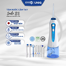 Tăm Nước Cầm Tay UNIQ Smile S1 Nhật Bản Cao Cấp Máy Vệ Sinh Răng Miệng Mini Tốt May Tam Nuoc Waterpik Gia Đình Không Dây Xịt Xỉa Rửa Làm Sạch Kẽ Răng Niềng Dụng Cụ Cạo Lưỡi Nhập Khẩu