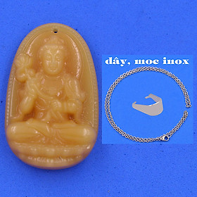 Mặt Phật Đại thế chí đá thạch anh vàng 3.6 cm kèm móc và dây chuyền inox, Mặt Phật bản mệnh
