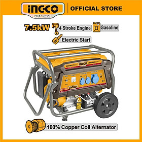 Máy phát điện chạy xăng 7.5KVA INGCO GE75006 dây đồng 100% dùng cho gia đình, công ty, tích hợp khởi động đề điện