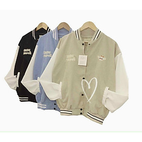 Áo Khoác Nhung Gân Kiểu Dáng BomBer Thêu Cừu Logo Cute Siêu Xinh