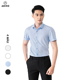 Hình ảnh Áo sơ mi ngắn tay nam màu xanh nhạt ADINO vải nến lụa sợi sồi modal dáng công sở slimfit hơi ôm trẻ trung CT04