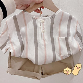 Set sơmi ngắn tay + quần kaki mềm cho bé 9-20kg