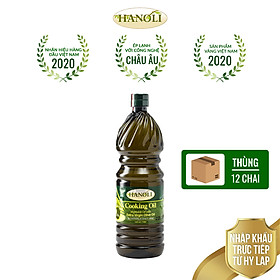 Combo thùng 12 chai Dầu ăn oliu HANOLI chai 1L chứa 75% dầu oliu siêu