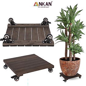 Đế Lót Chậu Cây Có Bánh Xe Cao Cấp ANKAN Hình Vuông Màu Đen 35x35Cm, Tải trọng 150 Kg, Di Chuyển Chậu Cây Nặng Dễ Dàng, Êm Ái