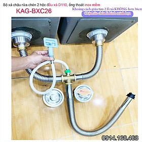 Mua Bộ xả chậu rửa chén đôi inox 304 KAG-BXC26  bộ ống thoát bồn rửa bát D110 chất liệu SUS304 siêu bền thoát nước nhanh sử dụng tốt