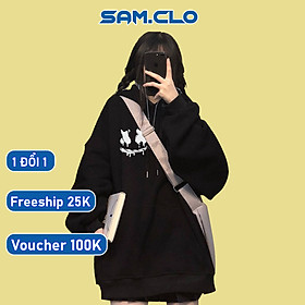 Áo khoác nỉ có mũ 2 lớp SAM CLO - HOODIE chui freesize form rộng nam nữ unisex in hình MẶT CƯỜI chữ X