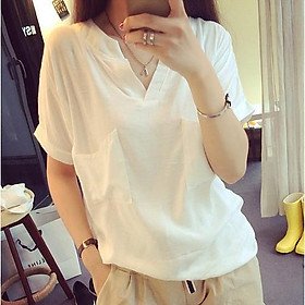 Sơ mi nữ 2 túi cổ v vải đũi mềm mịn công sở đẹp ah28