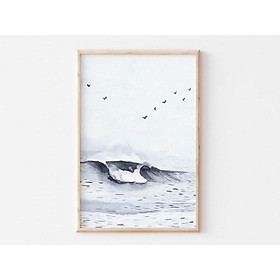 Tranh Canvas Cao Cấp Tranh màu nước - Watercolor Ocean Print, Blue watercolor Wall art, Scandinavian Décor