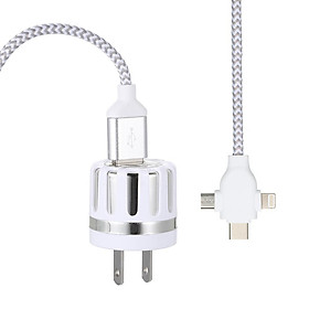 US 3 in 1 Charging Cable Data Cable 2A with Micro USB/Type-c Replacement for iPhone Xiaomi Huawei Samsung Nylon Braided