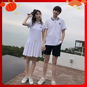 Áo đôi đẹp áo váy thun cặp có cổ màu trắng AVG23