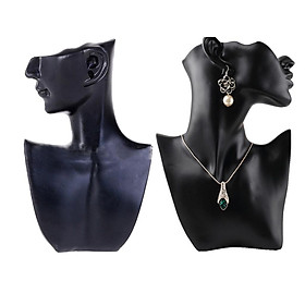 2 Pieces Female Fashion Jewelry Head Mannequin Bust Display, Resin Material, Black