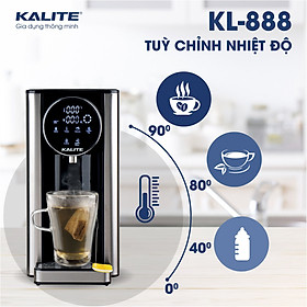 Bình thuỷ điện Kalite KL 888, dung tích 2,7L, công suất 2200W, bảng điều khiển cảm ứng, tùy chỉnh nhiệt độ và lượng nước, hệ thống lọc RO tự động,...