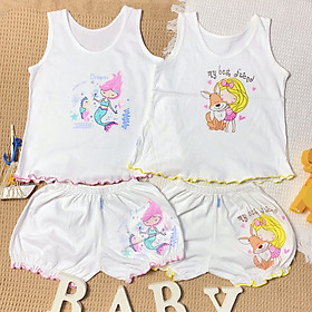 (8-16kg) BỘ QUẦN ÁO SÁT NÁCH VIỀN BÈO IN HÌNH DỄ THƯƠNG CHO BÉ GÁI JOU