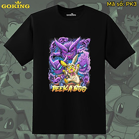 Áo thun in hình PEEKABOO ú òa ghê rợn, mã PK3. Áo phông in hình pokemon cá tính cho nam nữ teen - Đen, 100% cotton - 3XL
