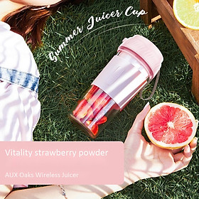 Oaks AUX Juicer Portable Rechargeable Mini Wireless Juicer Food Mixer Blender New Year Gift Birthday Girlfriend HX-BL100 Juice Cup with Filter Pink