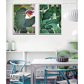 Bộ 2 tranh khung canvas treo tường lá cây nhiệt đới
