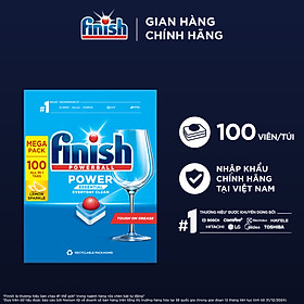Viên Rửa Chén Bát Hương Chanh Finish Powerball Power Essential Lemon Sparkle - Túi 100 viên siêu tiết kiệm