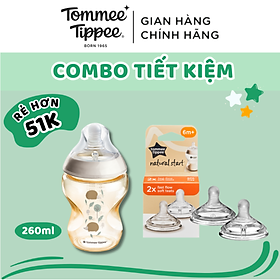 COMBO Bình Sữa PPSU Ty Siêu Mềm Tự Nhiên Tommee Tippee 260ml Hoạ Tiết & Núm Ty Silicon Thay Thế 6M+