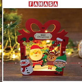 Đèn Gỗ Trang Trí Giáng Sinh - Bách Mộc - Hộp Quà Tuần Lộc Và Ông Già Noel