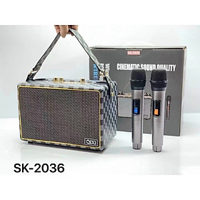 Loa Bluetooth Karaoke SK-2036 , Tặng Kèm 2 Micro Không Dây Cao Cấp , Hát Karaoke Nghe Nhạc Bass mạnh