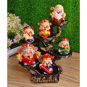 Mua Bộ Ngũ Phúc 6cm kèm tượng Thần Tài 2 thỏi vàng và chân đế Phú Quý Bình An