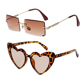 2 Pieces Fashion Heart Shaped Sunglasses Sun Glasses Club Costume Eyewear