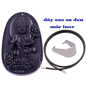 Mặt Phật Phổ hiền bồ tát đá thạch anh đen kèm vòng cổ dây cao su đen + móc inox trắng, mặt dây chuyền Phật bản mệnh, vòng cổ mặt Phật