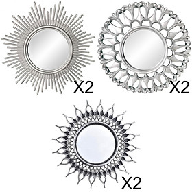 Pack Of 6 Modern Wall Mirror Silver Frame Round Mirrors Vanity Hall Decor
