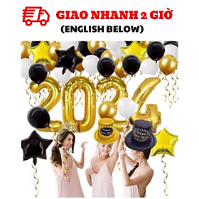 Hình ảnh Bộ bong bóng trang trí năm mới Happy New Year màu đen vàng ptk14