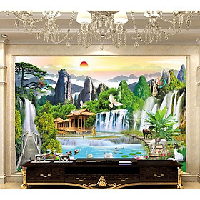 Mua Tranh dán tường 3D sơn thủy hữu tình (Kích thước theo yêu cầu)