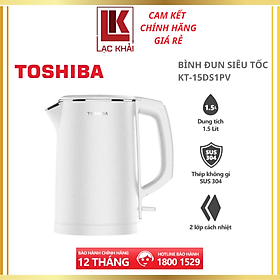 Bình đun siêu tốc Toshiba KT-15DS1PV - 1.5L - Inox 304 - Hàng chính hãng, bảo hành 12 tháng, chất lượng Nhật Bản