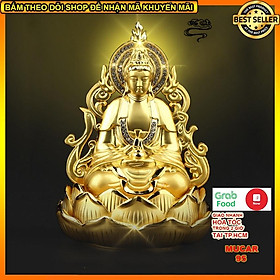 Mua Tượng Phật Bà Quan Thế Âm Bồ Tát hai mặt tọa đài sen vàng đính đá cao cấp trang trí taplo ô tô xe hơi